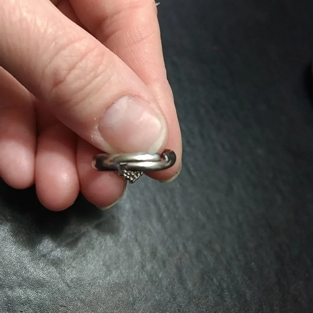 Silver tone adjustable cream heart ring